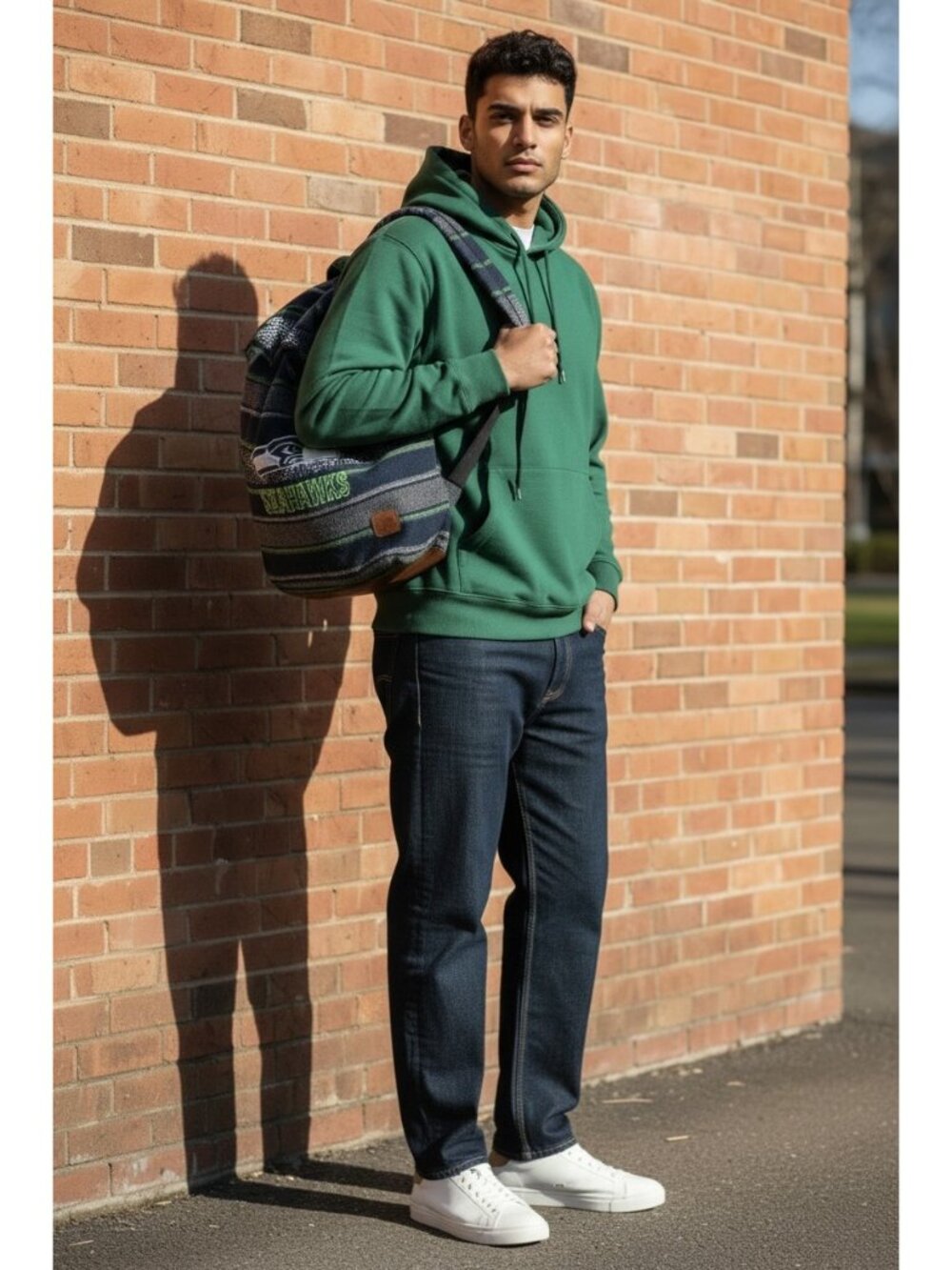 Seattle Seahawks Woven Backpack Black White w Navy Green Logo 15x15x6 30" Straps - Picture 8 of 8